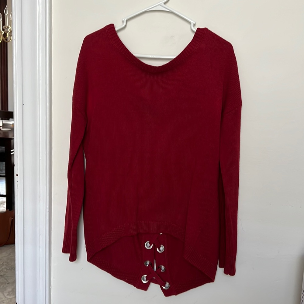 Red Sweater with Lace-up Back